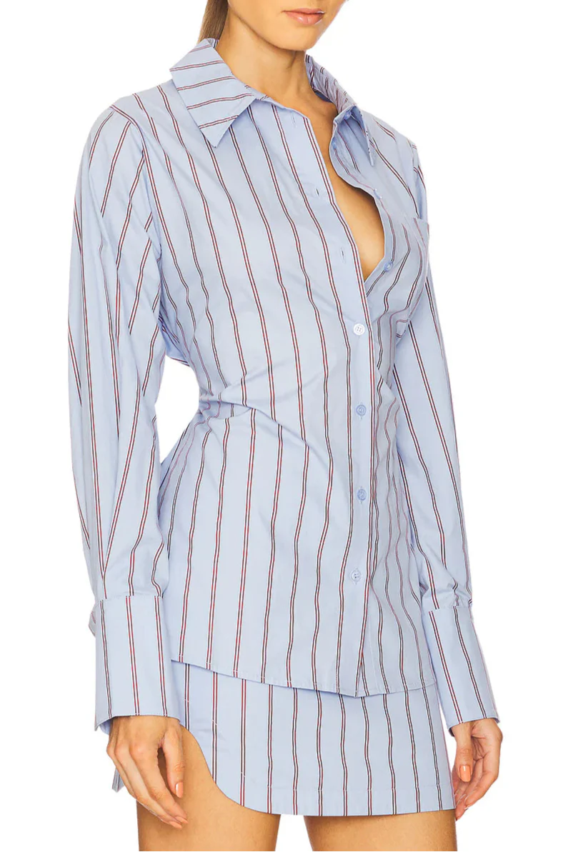Striped Cinched-Waist Shirt & Mini Skirt Set