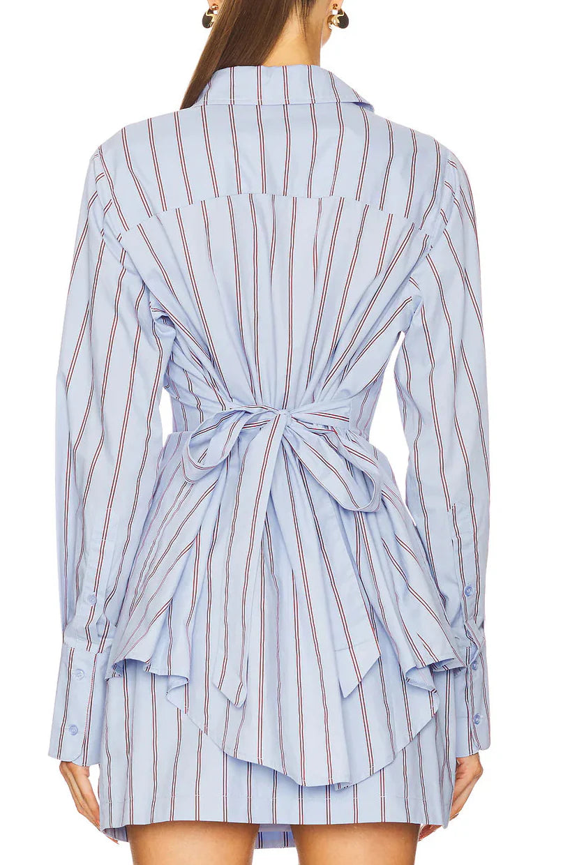 Striped Cinched-Waist Shirt & Mini Skirt Set