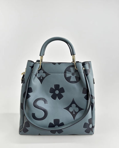 Color BLock Faux Leather Satchel Hand Bags With Straps