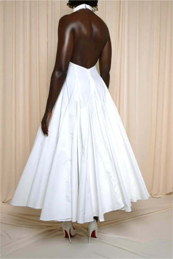 Backless Midi Dress In White