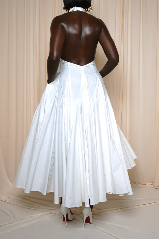 Backless Midi Dress In White