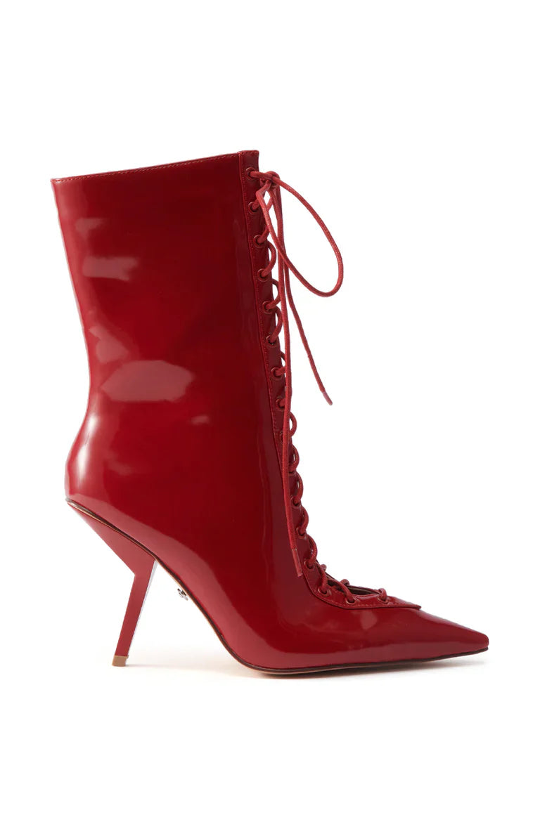 Red Lace Up Stiletto Bootie