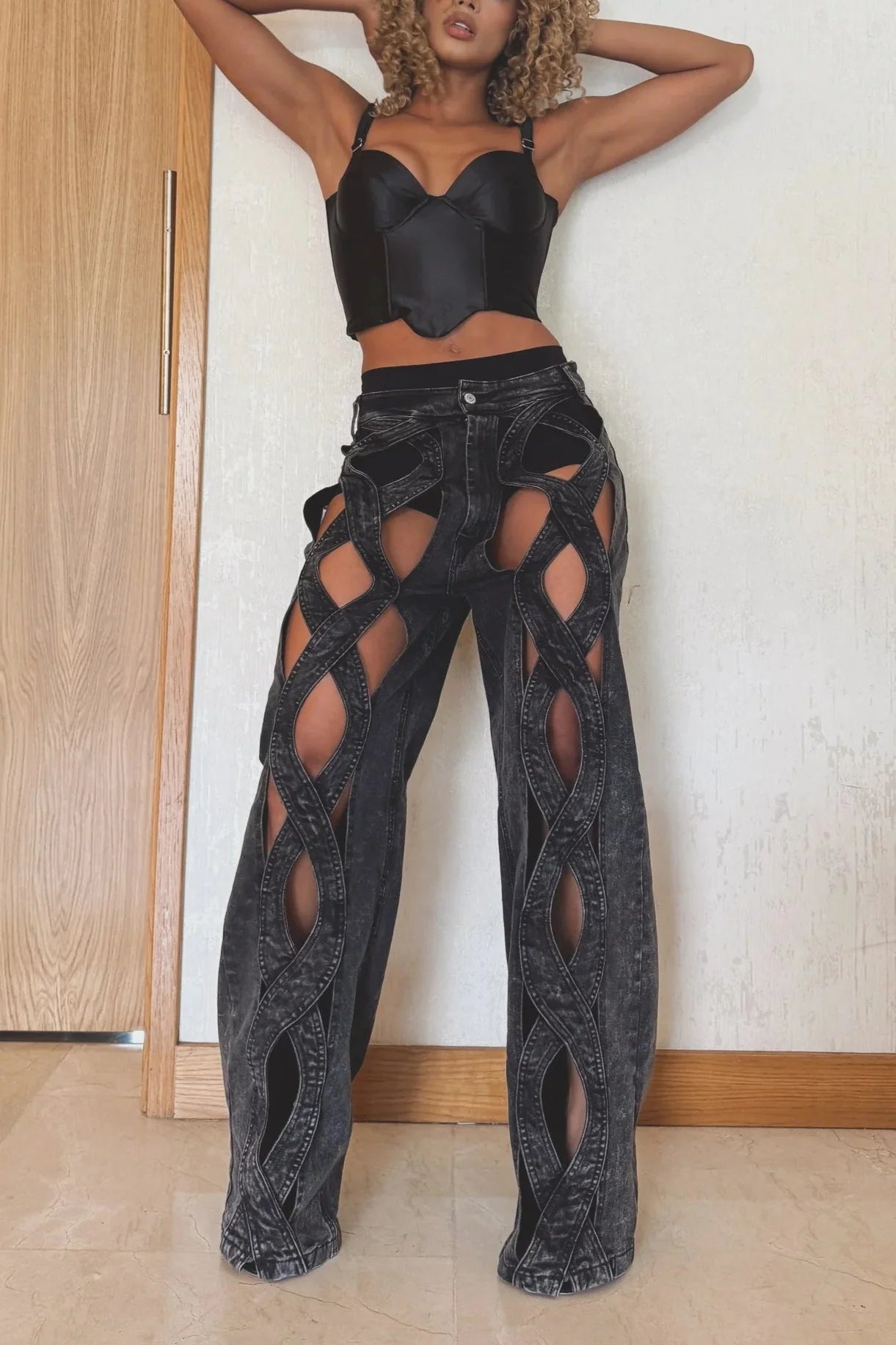 Spiral Woven Hollow Jeans