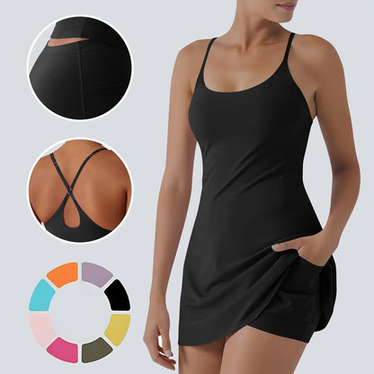 The Ultimate Tummy Control Active Dress, Backless Dress Built in Shorts