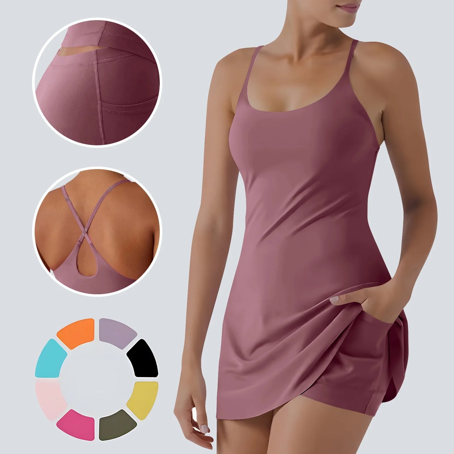 The Ultimate Tummy Control Active Dress, Backless Dress Built in Shorts