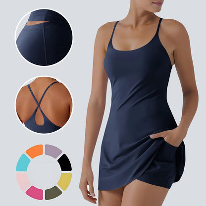 The Ultimate Tummy Control Active Dress, Backless Dress Built in Shorts