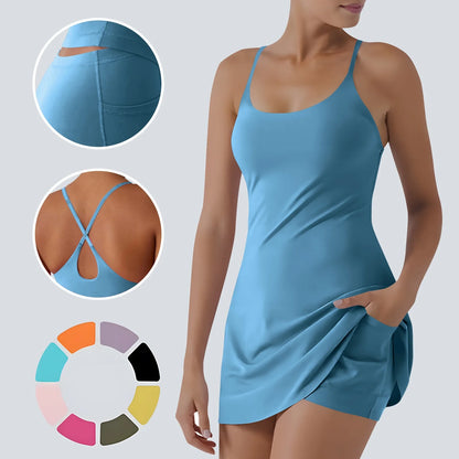 The Ultimate Tummy Control Active Dress, Backless Dress Built in Shorts