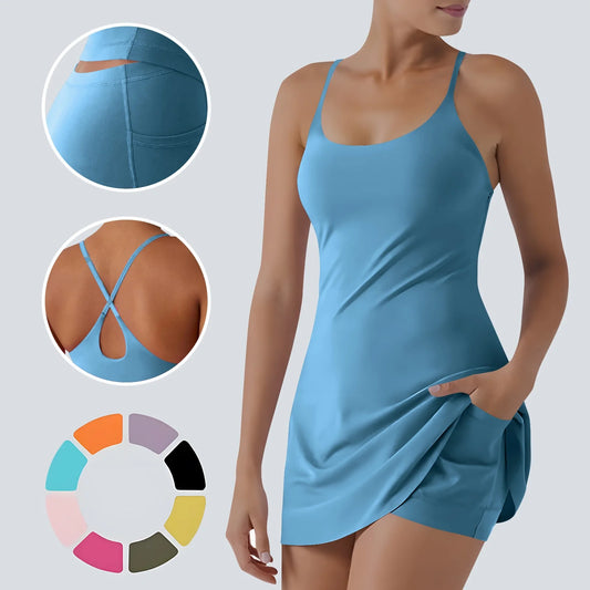 The Ultimate Tummy Control Active Dress, Backless Dress Built in Shorts