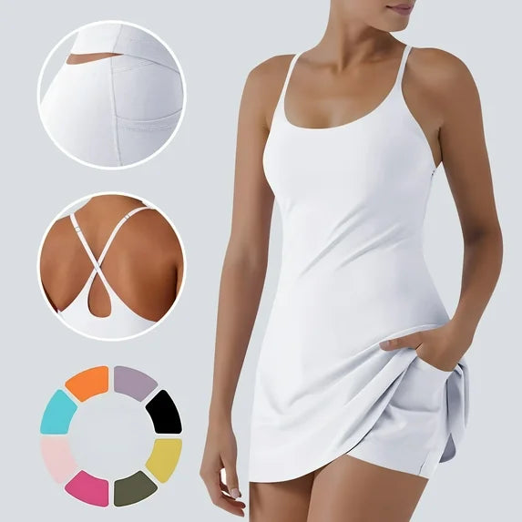 The Ultimate Tummy Control Active Dress, Backless Dress Built in Shorts