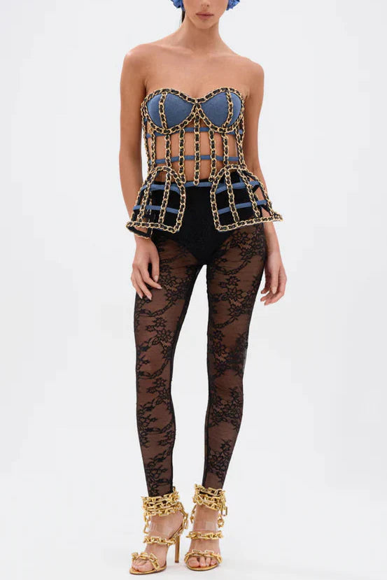 DOWN SOUTH CHAIN DETAIL BUSTIER TOP