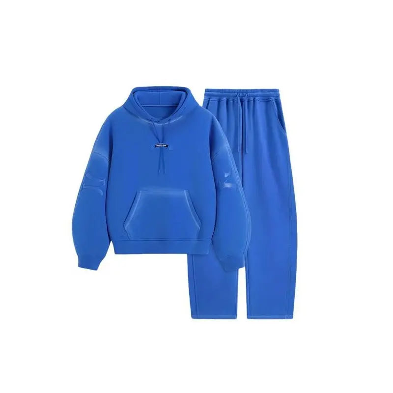 Oversized Batwing Sleeve Hoodie & Baggy Pants Leather Patch