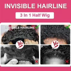 【3 IN 1 HALF WIG】Burmese Curly GLUELESS Invisible Half Wig For Blackwomen Clip In Protective Styles Human Hair