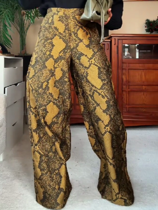 Abstract Snake Print High-Waist Pants