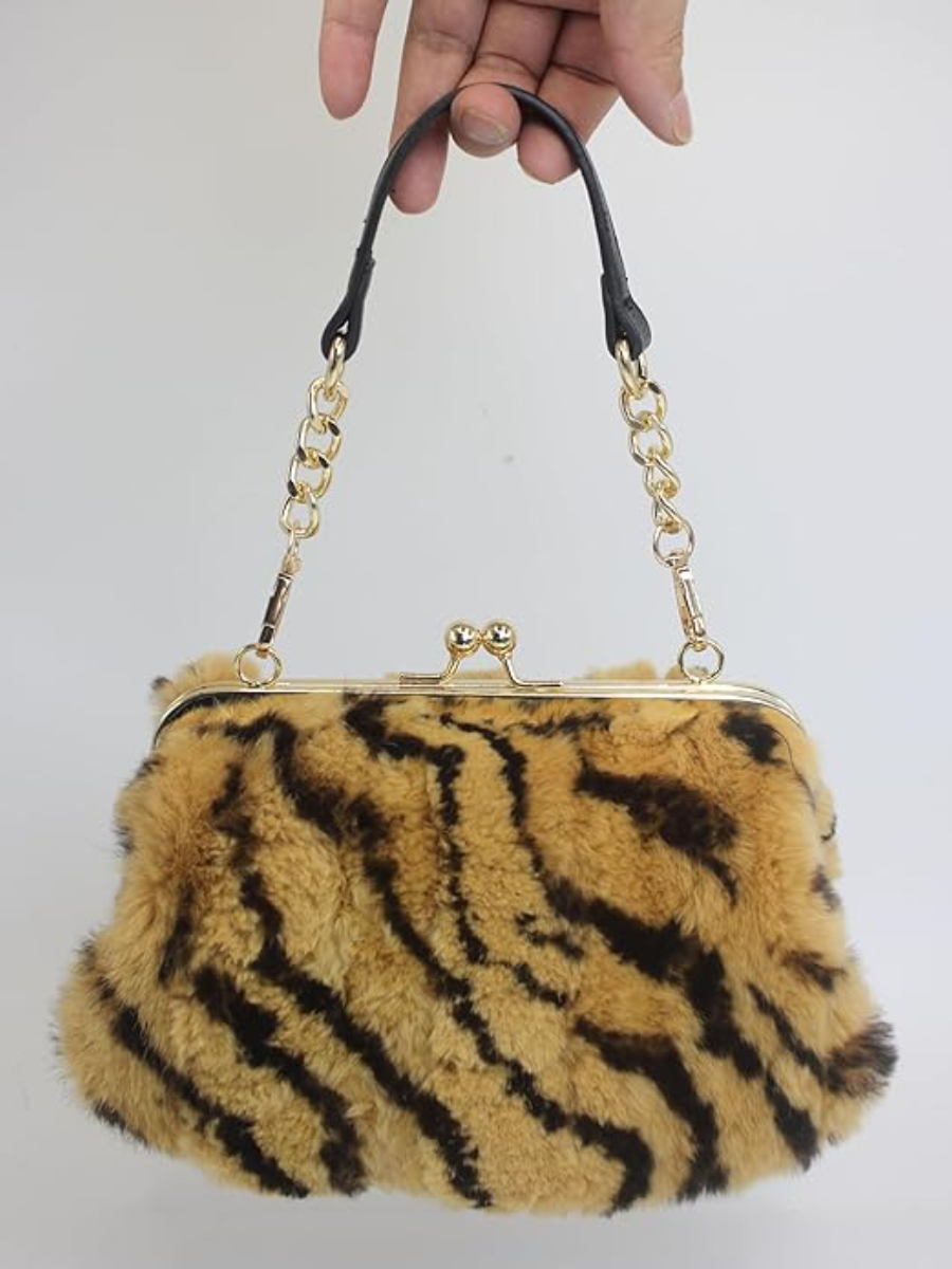 Faux Fur Metal Lock Shoulder Bag