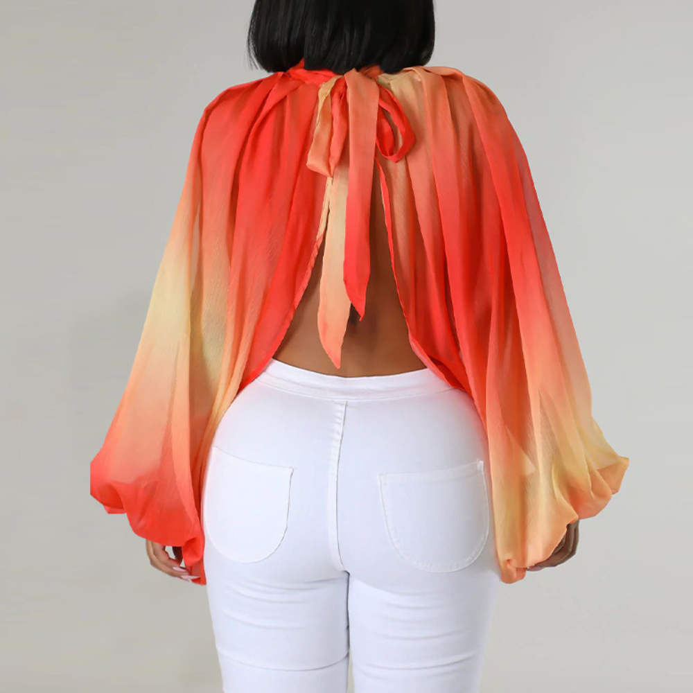 Printed Lace-Up Chiffon Top