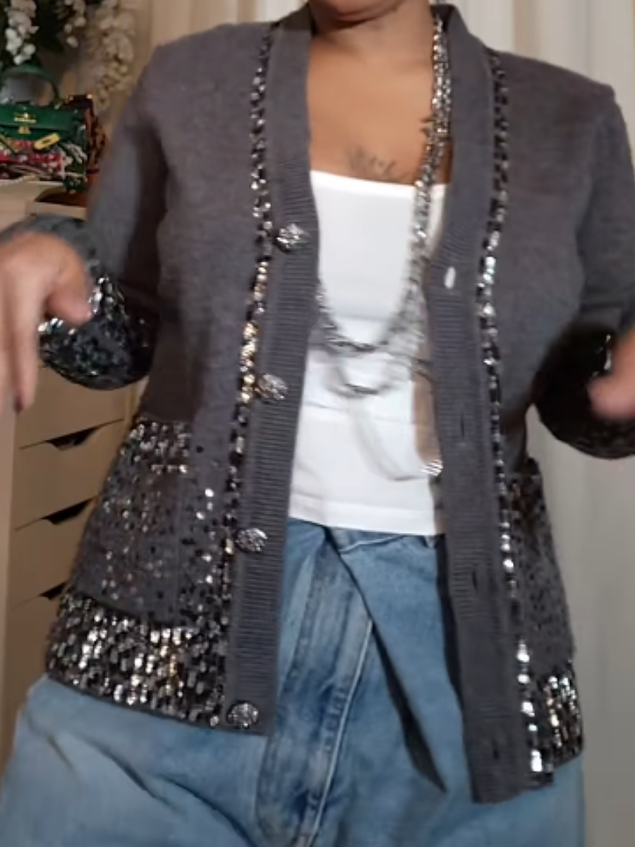 Sequin Trim Knit Cardigan