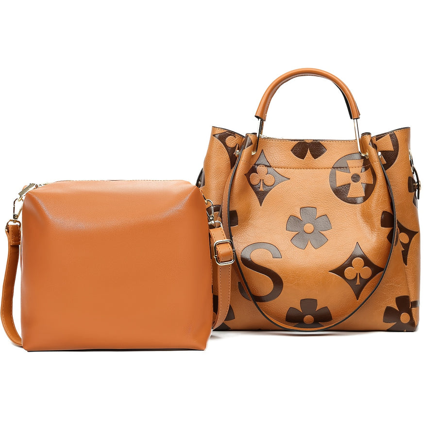 Color BLock Faux Leather Satchel Hand Bags With Straps