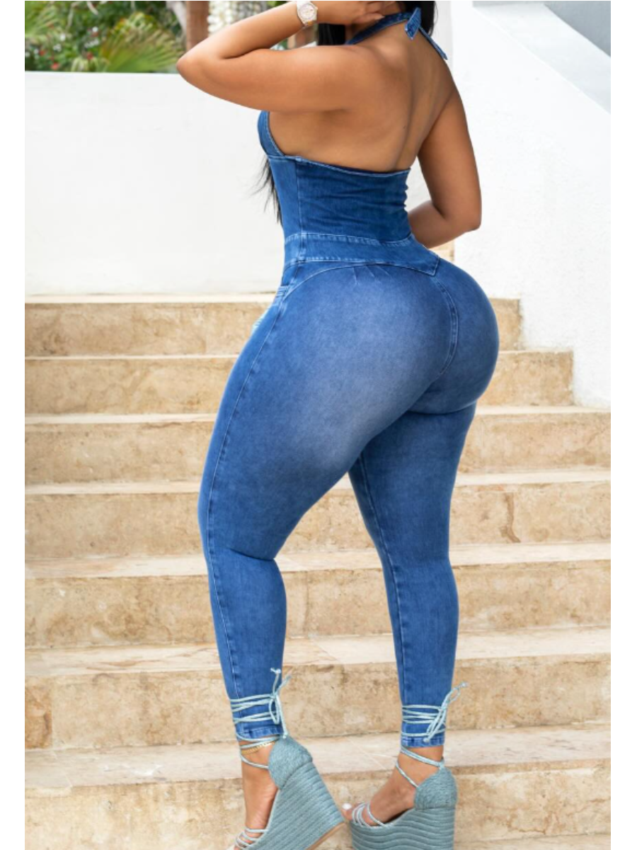 Stylish Comfy Stretch Denim Jumpsuit