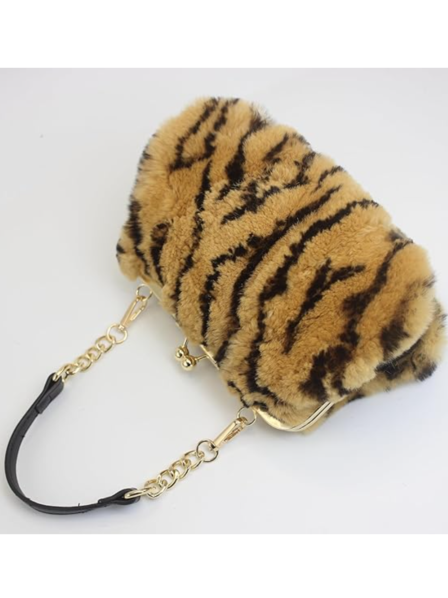 Faux Fur Metal Lock Shoulder Bag