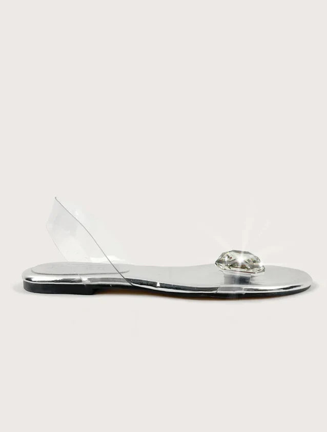 Silver Large Crystal Flat Sandals