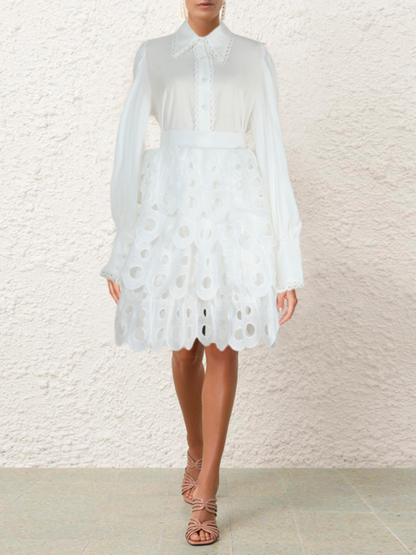 Classy Cutout Lace Skirt Suit