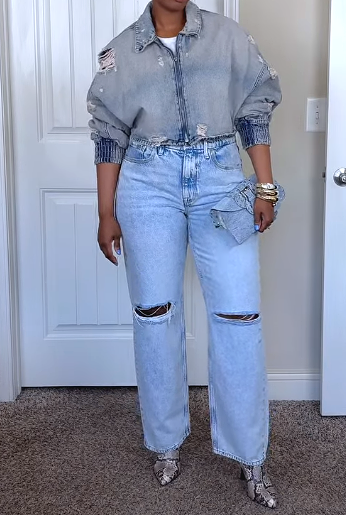 Ripped Denim Bomber Jacket