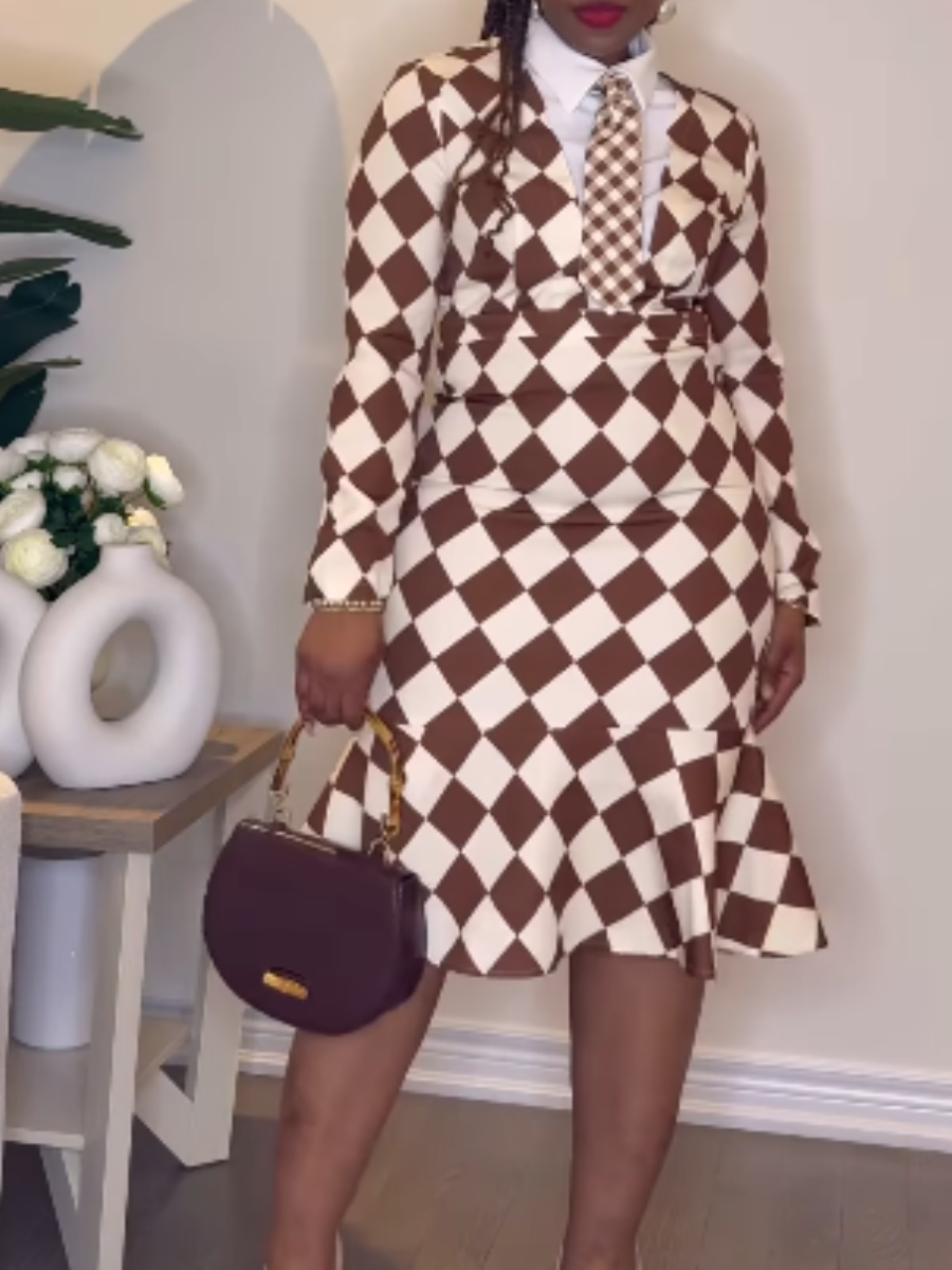 Diamond Contrast Tie Dress