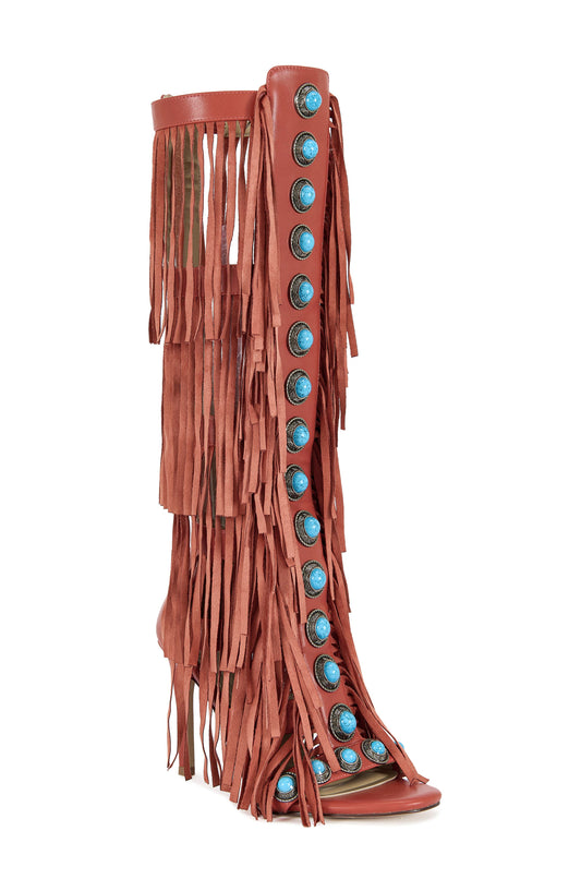Knee High Fringe Sandal