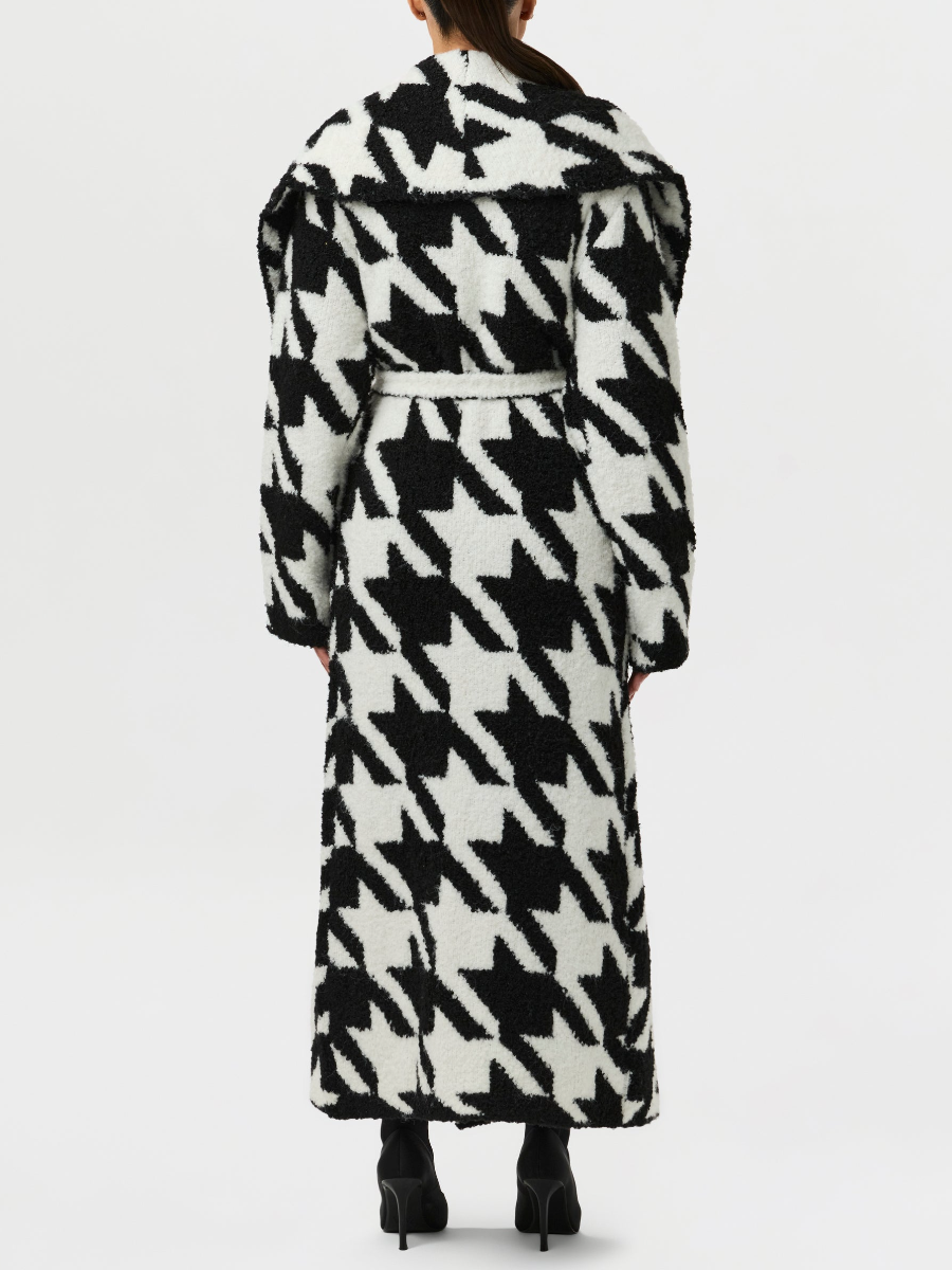 Houndstooth Shawl Collar Coat