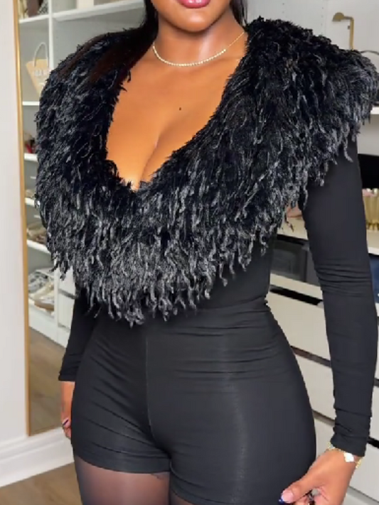 Butterfly Feather V-Neck Jumpsuit