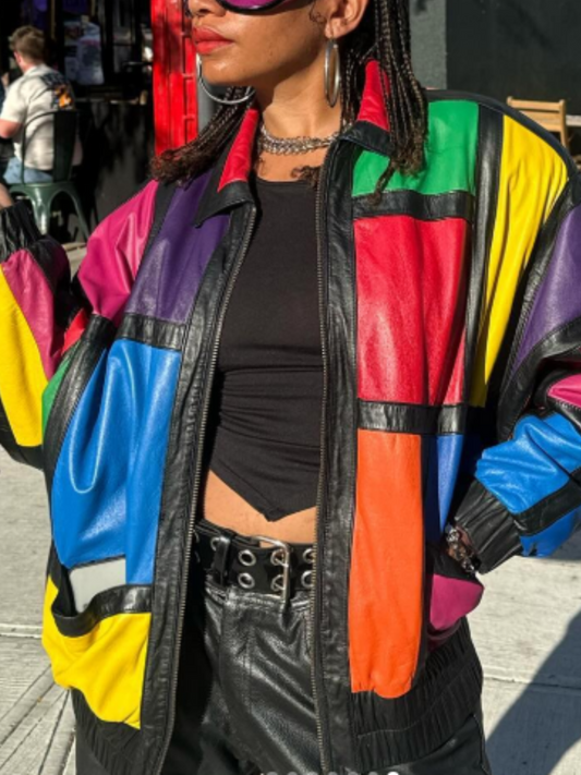 Multicolor Patchwork Leather Jacket