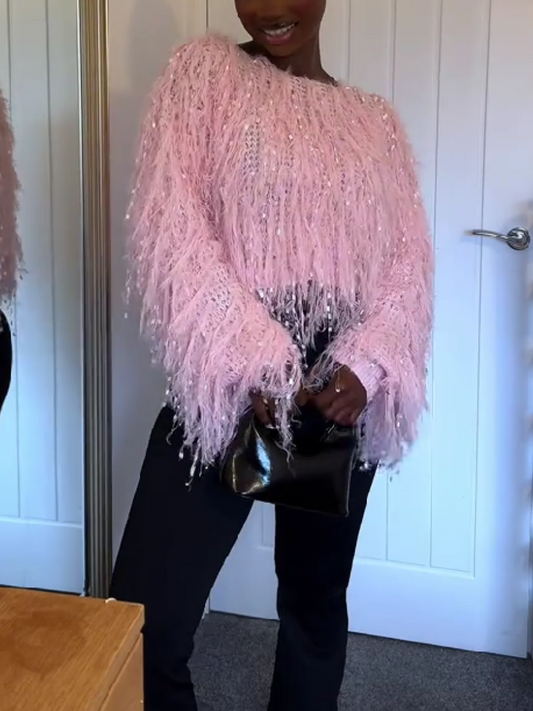 Imitation Mink Tassel Design Pullover Top