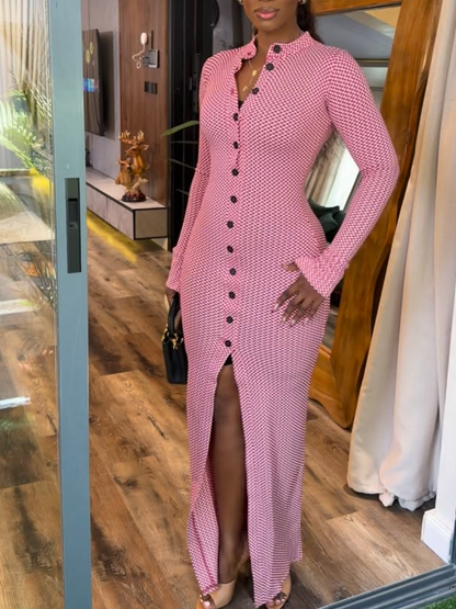 Slim-Fit Button-Front Split Dress