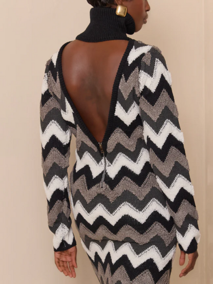 High-Neck Knit Backless Dress