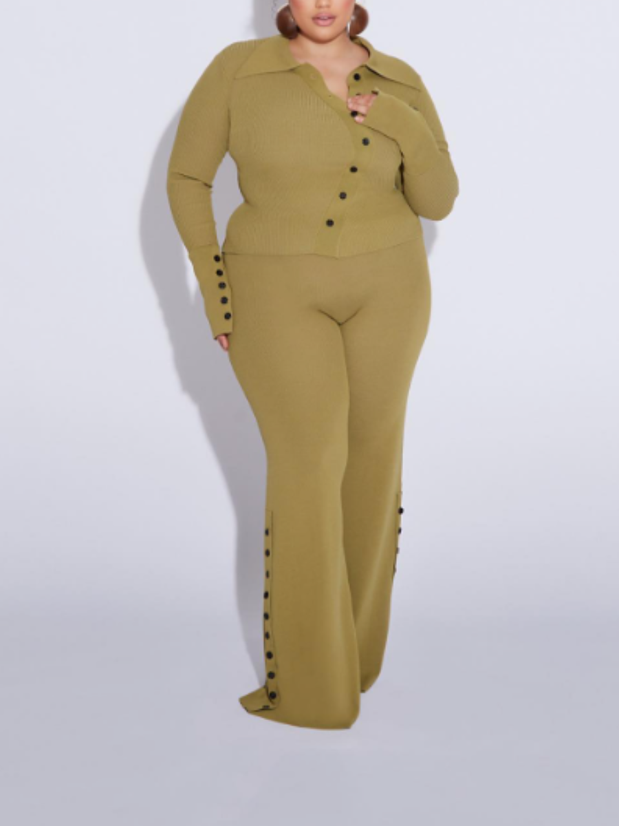 Elastic Knitted Suit With Slant Button