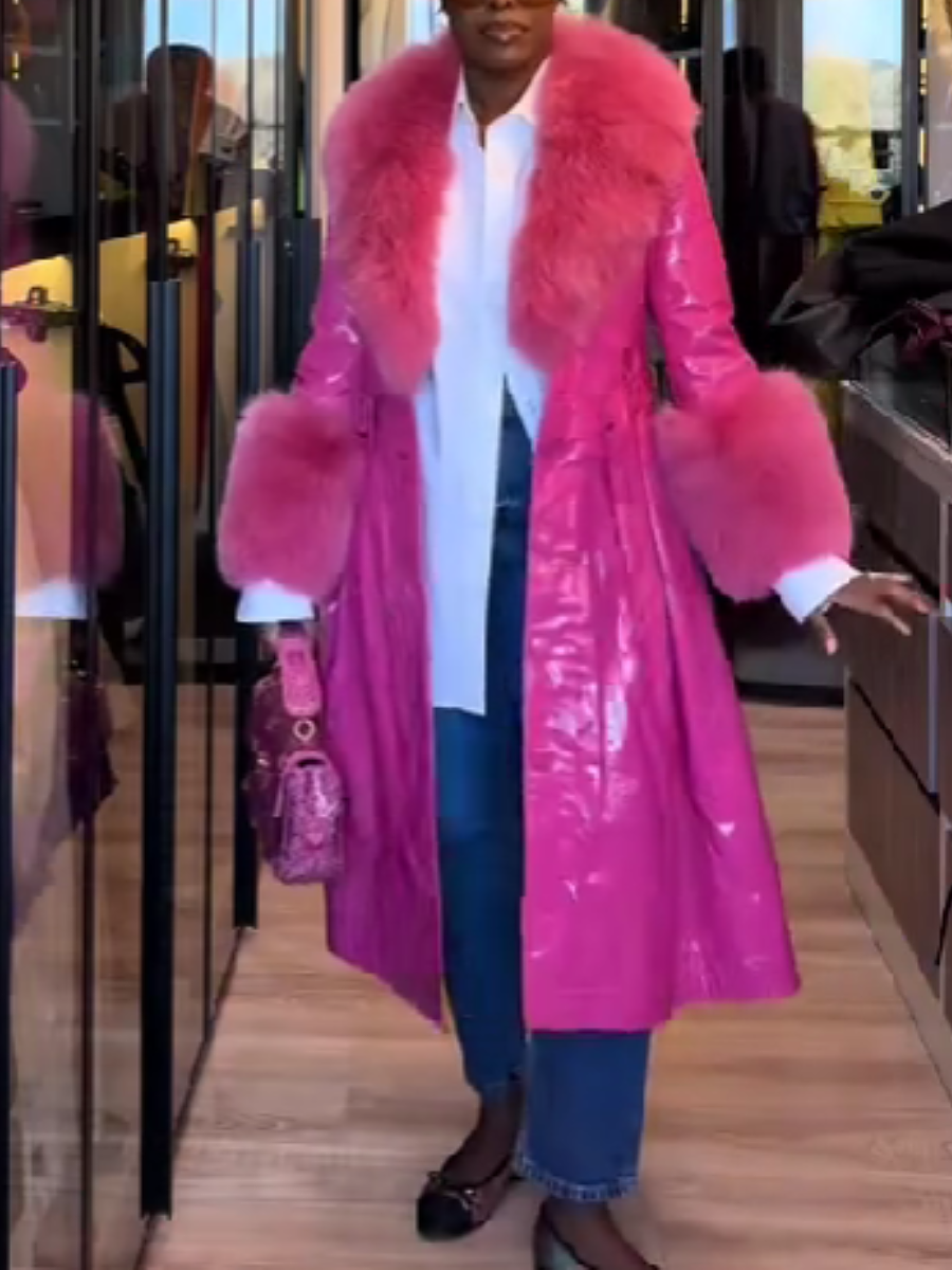 Glow Leather Fur Collar Coat