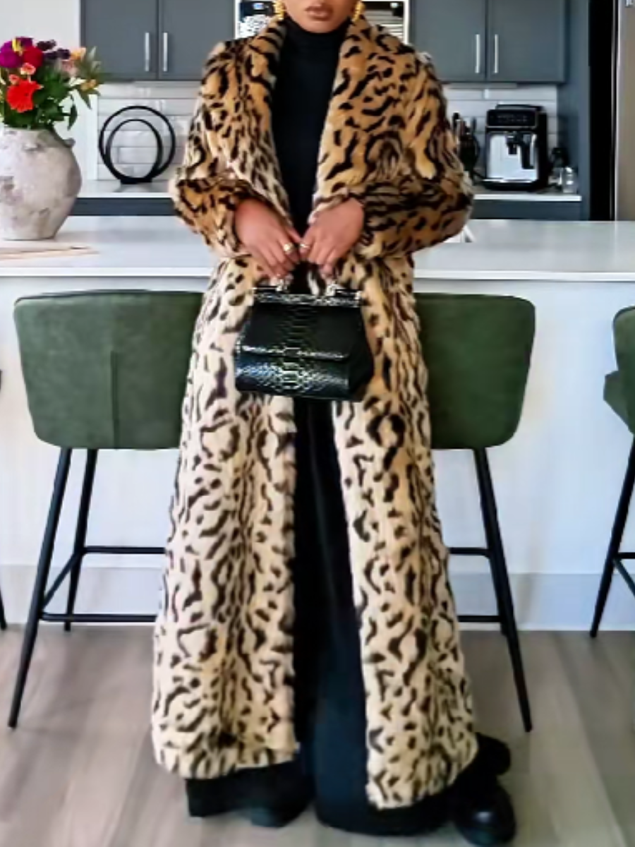 Faux Fur Leopard Print Coat