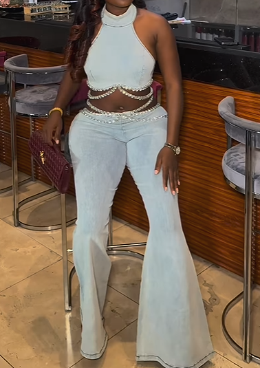 Dazzle Rhinestone Denim 2pc Set