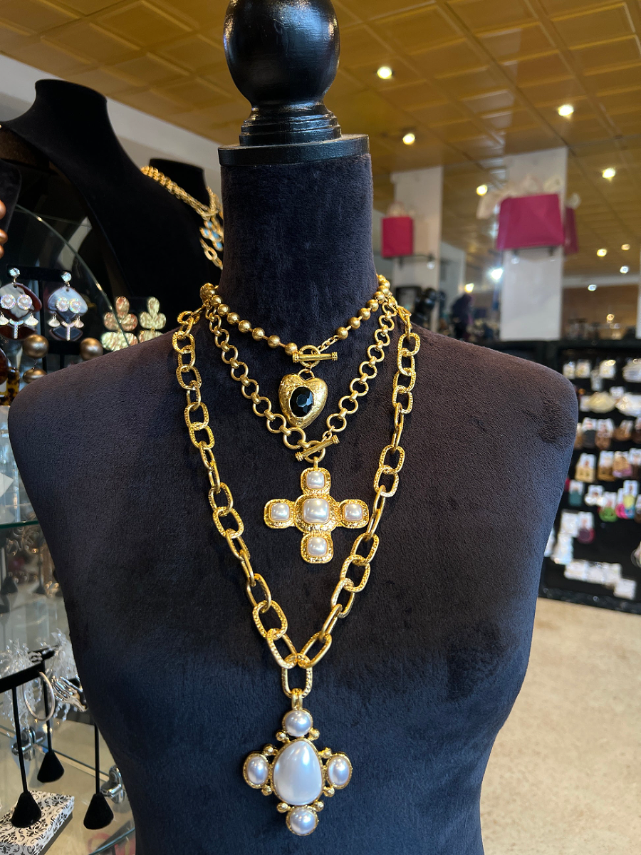 Stacked Gold Thick Chain With Colored Gemstone Necklace