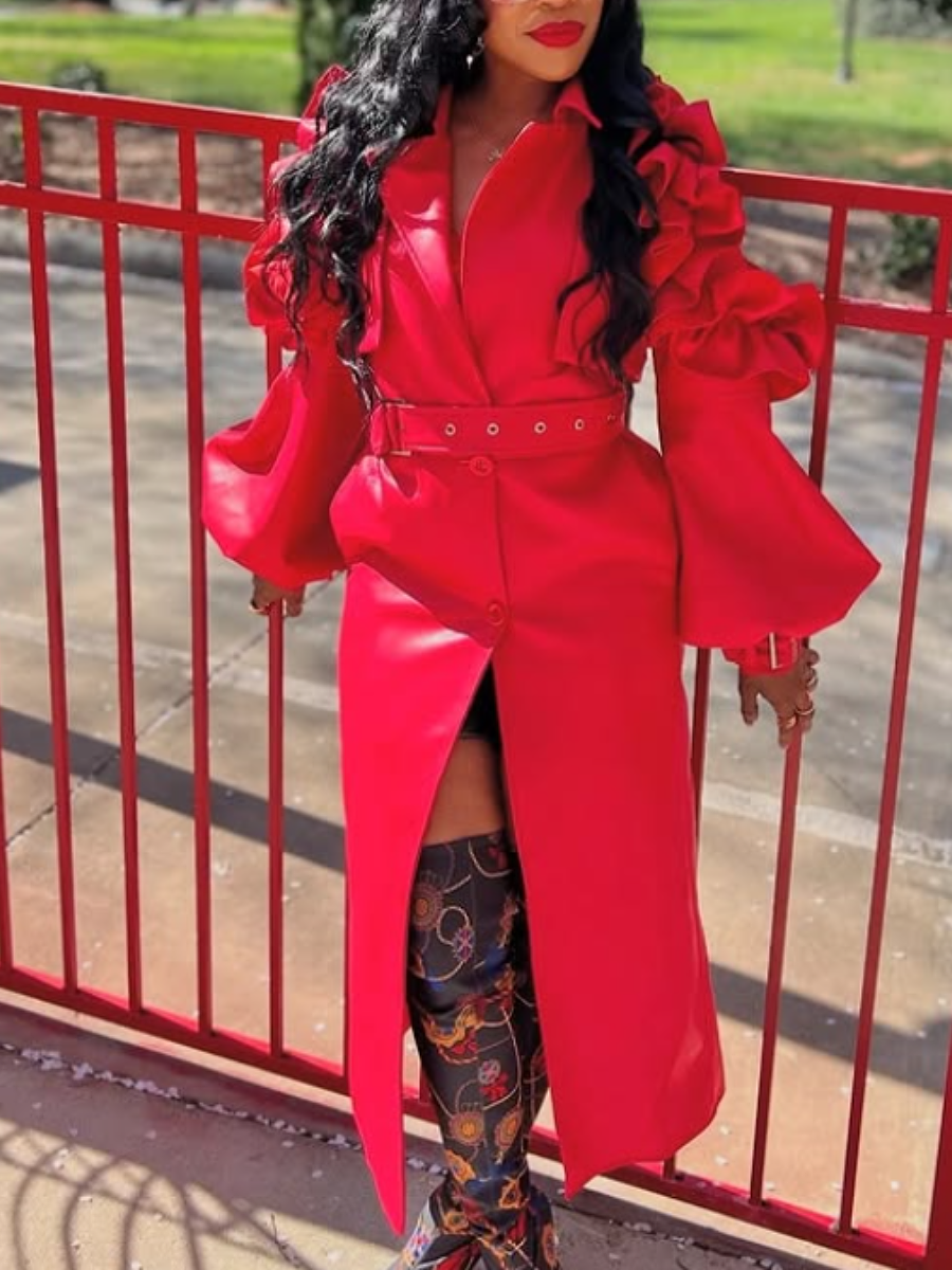 Faux Leather Ruffled Jacket