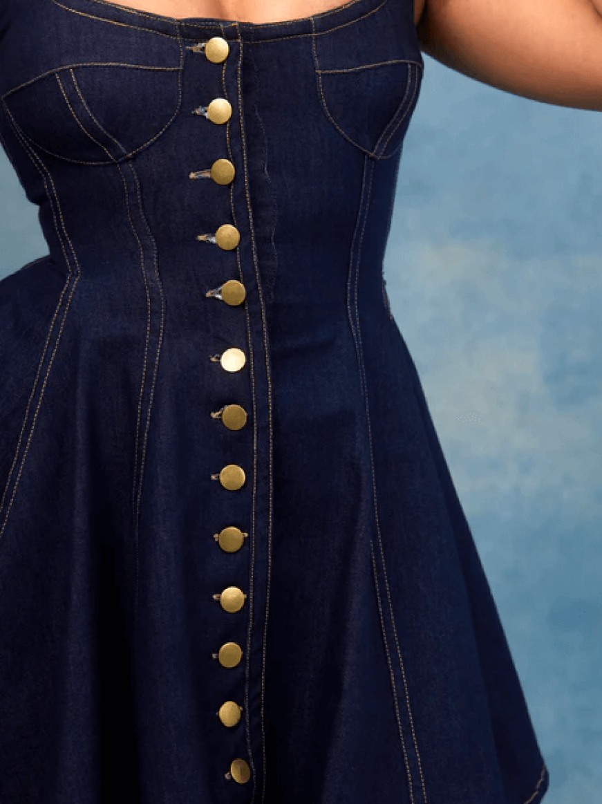 Button-Down Denim Corset Mini Dress