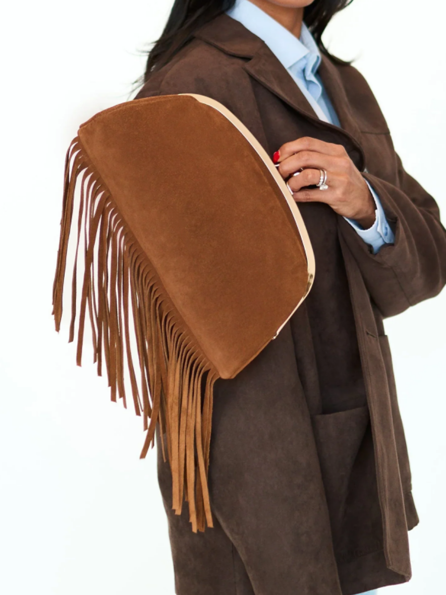 Suede Fringe Clutch