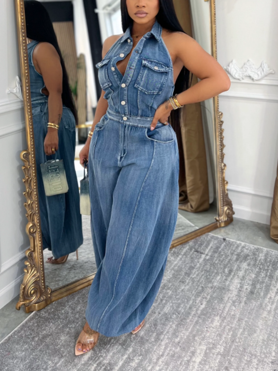 Denim Wide-Leg Jumpsuit