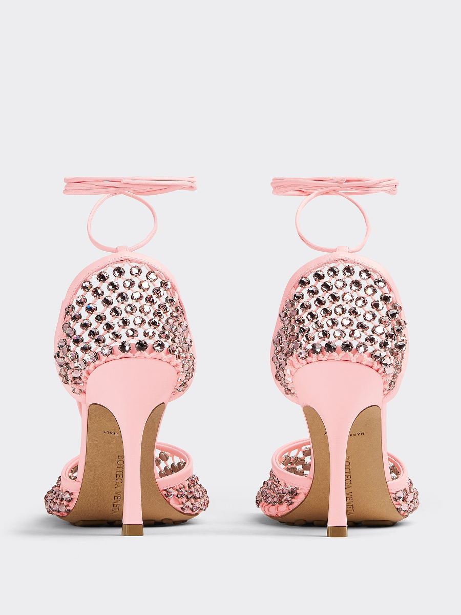 Rhinestone Mesh Leather Sandals