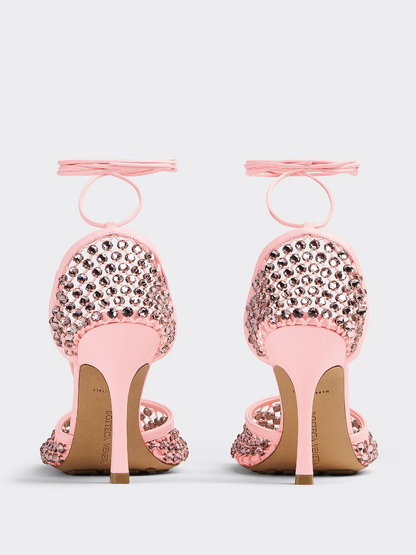 Rhinestone Mesh Leather Sandals