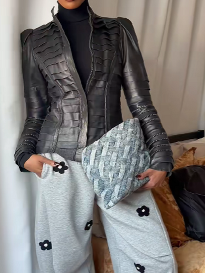 Leather Laminated Design Coat