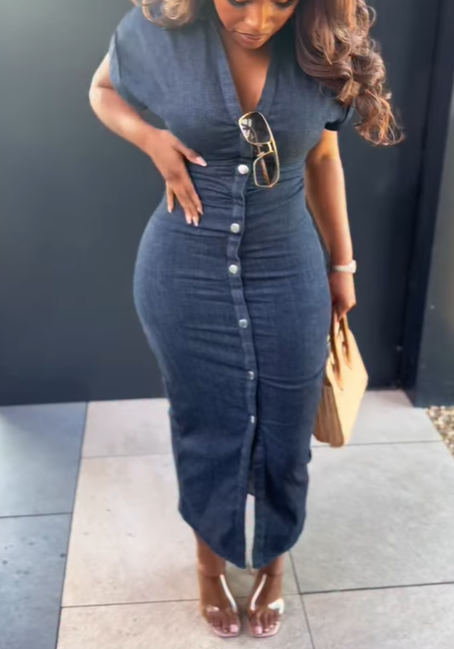 Slim Fit Denim Midi Dress