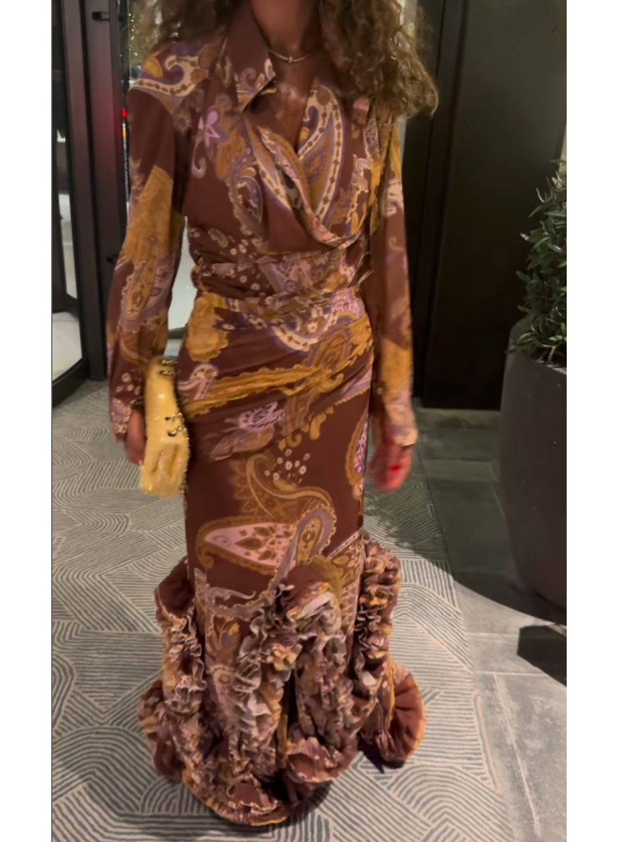 Printed Chiffon Long Sleeve Dress