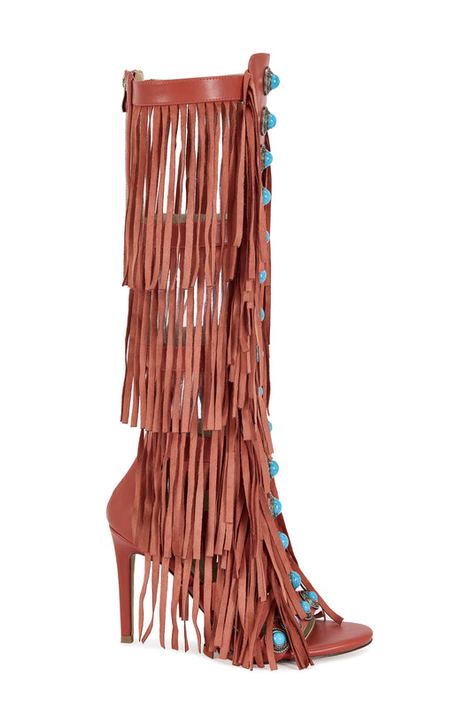 Knee High Fringe Sandal