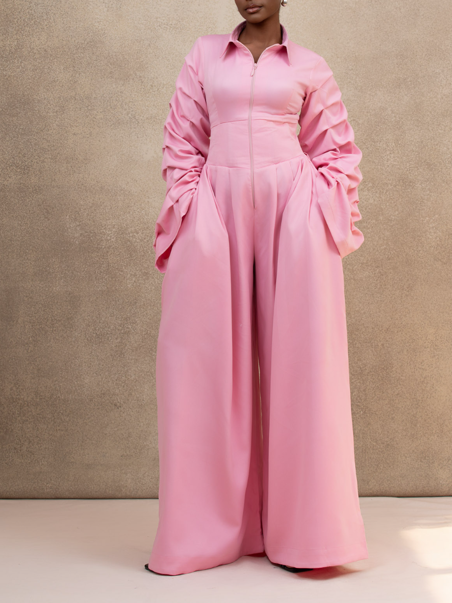 Ruffle-Sleeve Zip Jumpsuit